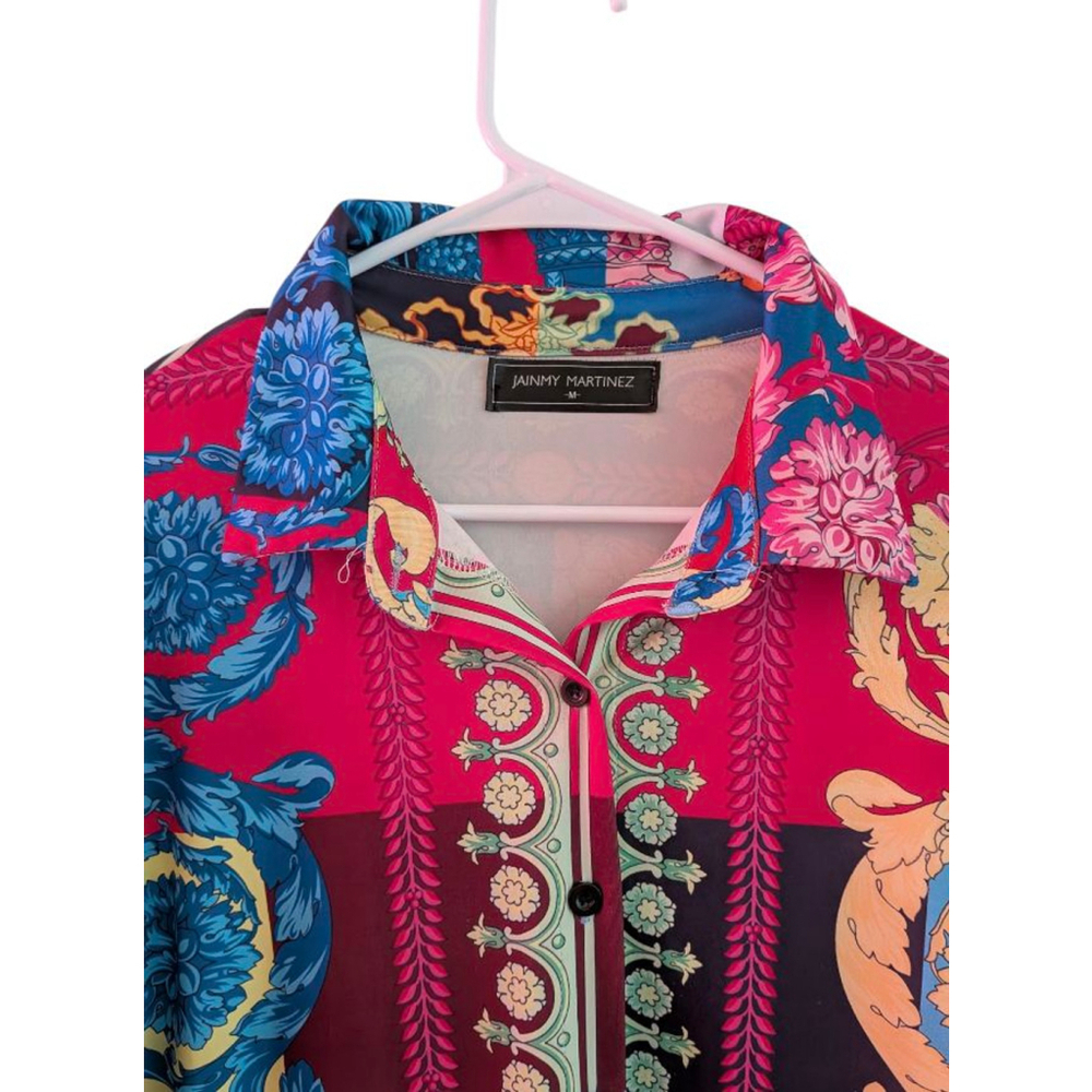 Jainmy Martinez Boho Print Tunic Shirt Dress Size M Long Sleeve Colorful Button - Picture 4 of 8